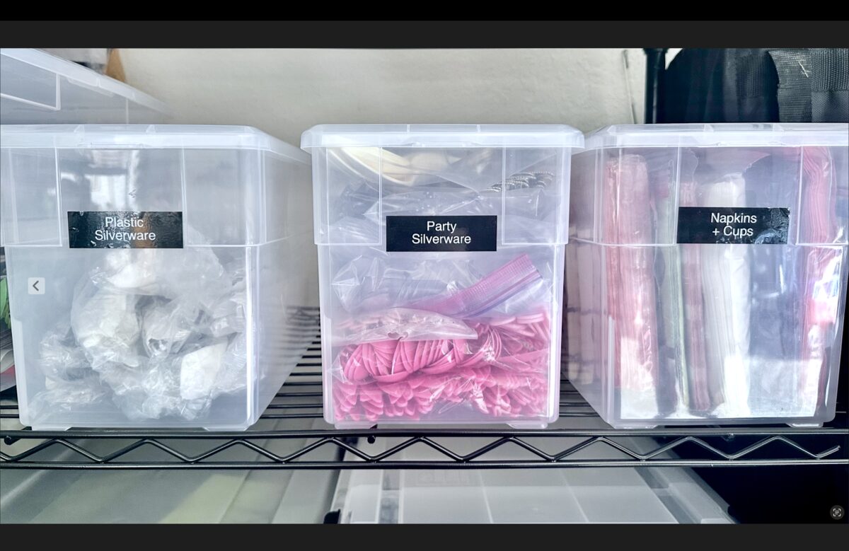 Custom labeled storage bins and containers — Kim Reynolds, Simply Spacial professional home organizer, Sarasota