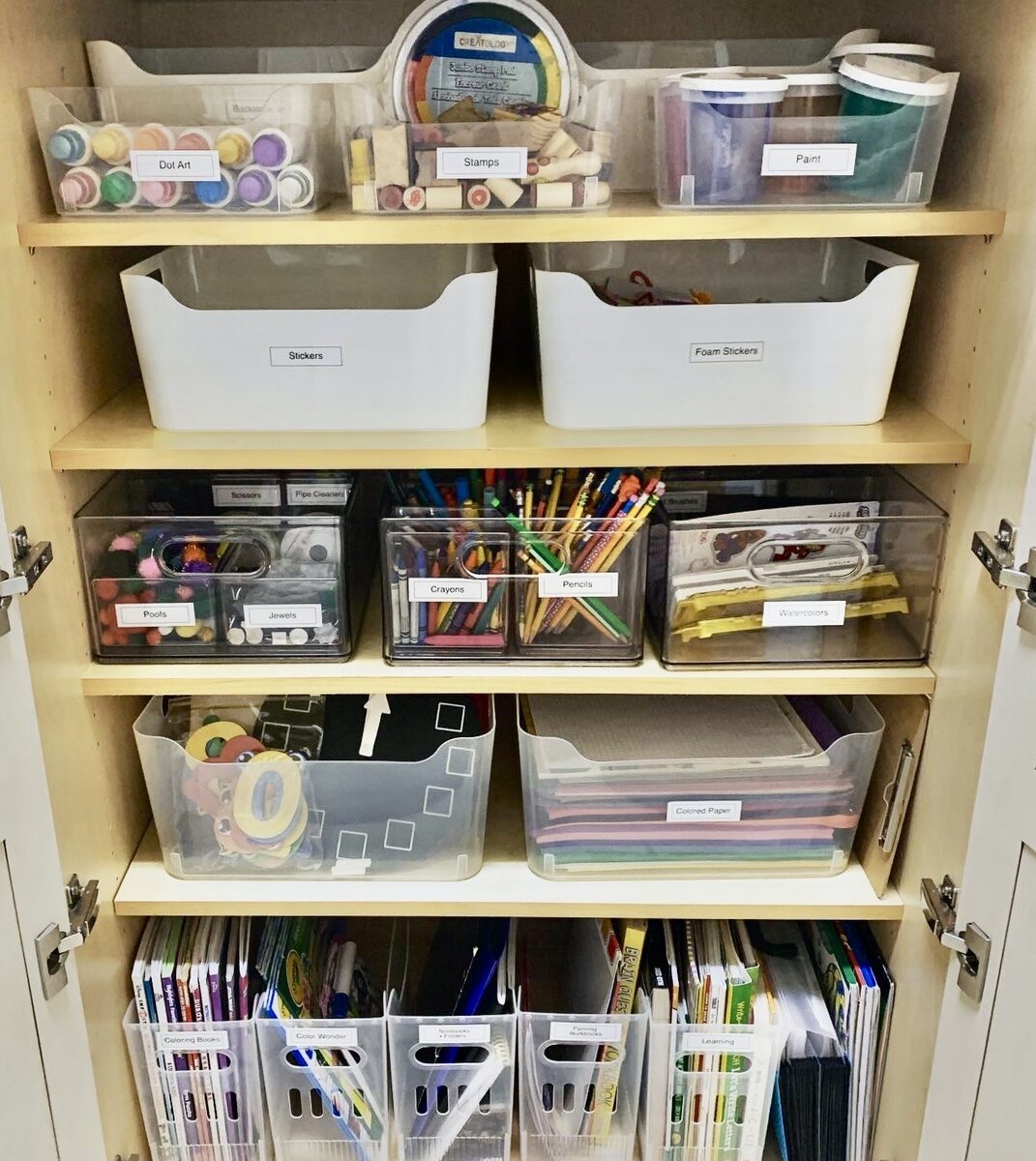 Craft supply organization with color-coded containers and clear visibility — Simply Spacial Sarasota