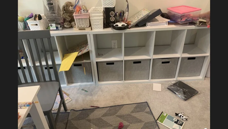 Before — Playroom Shelves